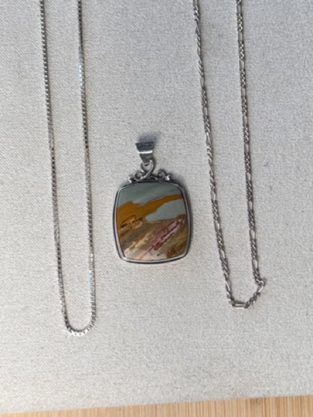 Sterling Silver Multicolor landscape Jasper Pendant Necklace
